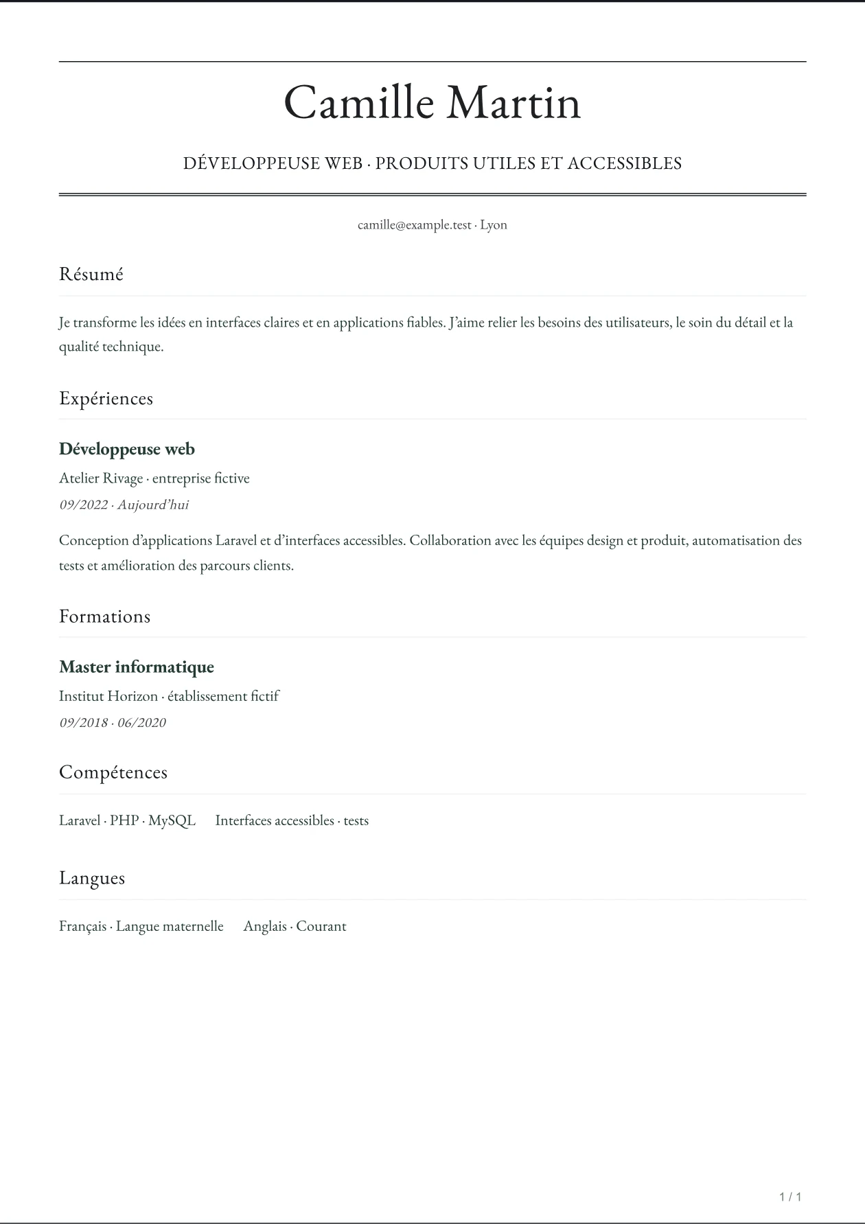 Aperçu du CV REGENT avec un parcours fictif