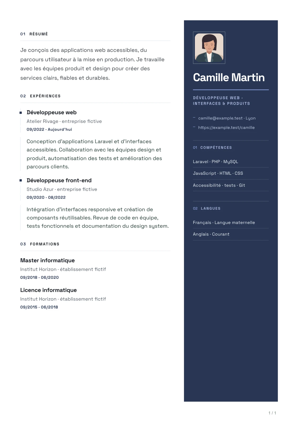 Aperçu du CV NOVA avec un parcours fictif