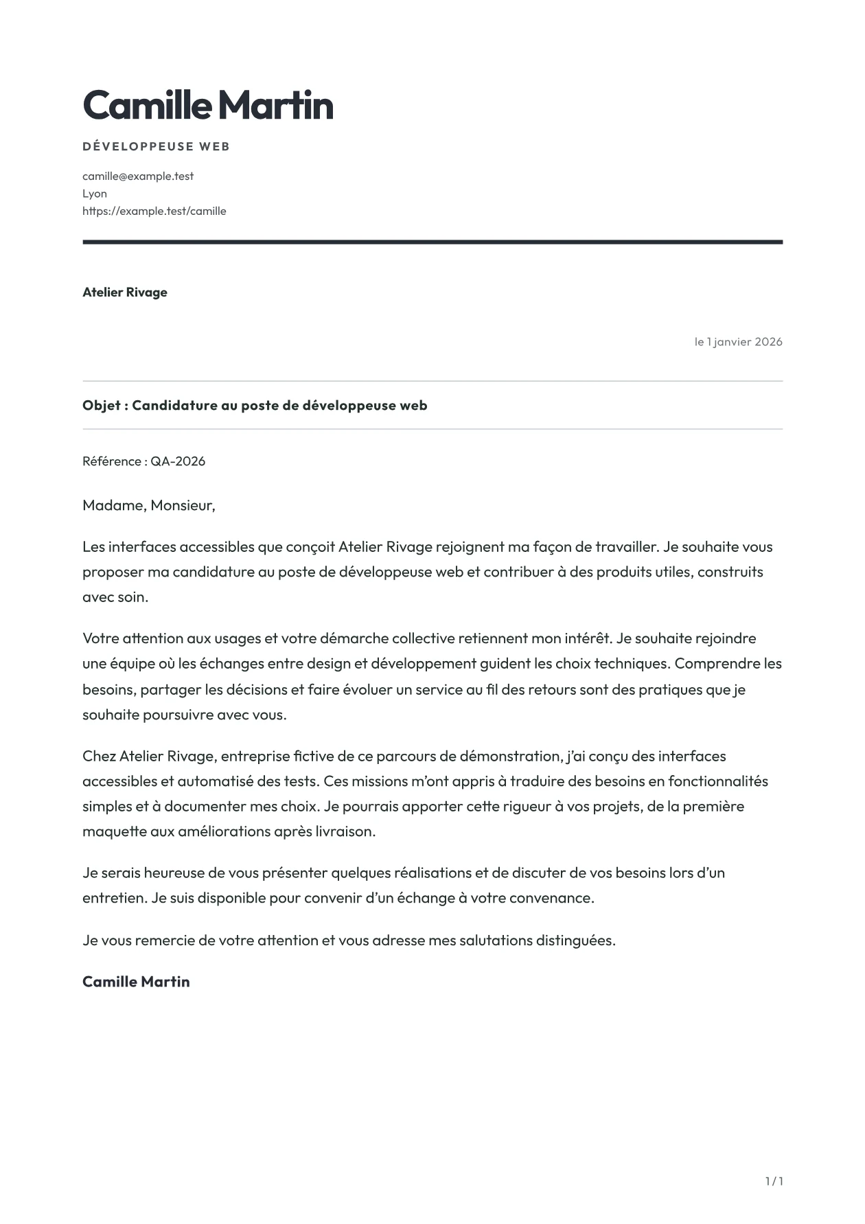 Aperçu de la lettre MONO avec un contenu fictif
